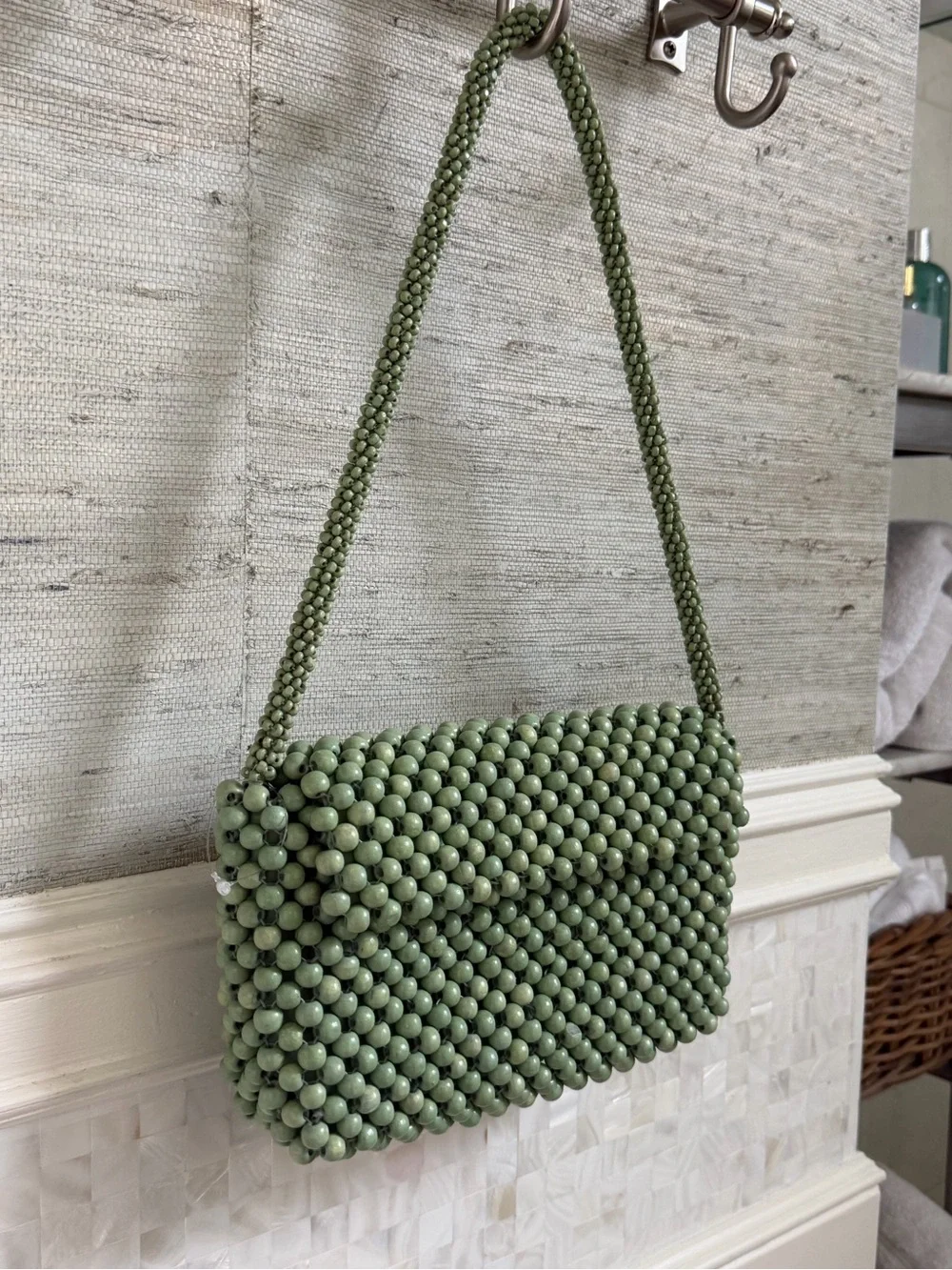 New Anthropologie fiona wood Beaded Shoulder Bag mint green purse
